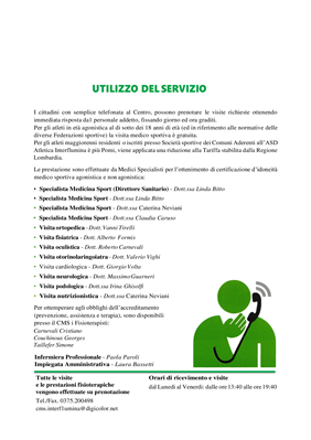 Centro Medicina Dello Sport Interflumina e la Carta dei Servizi
